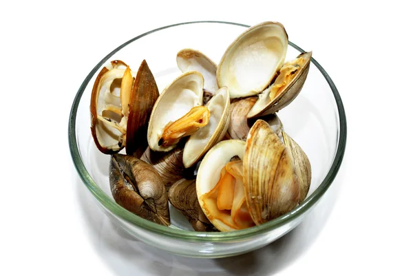Glass Bowl with Cooked Clams — Stock Photo, Image