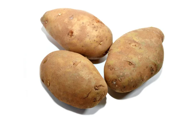 Three Whole Potatoes Isolated Over White — Stock Photo, Image