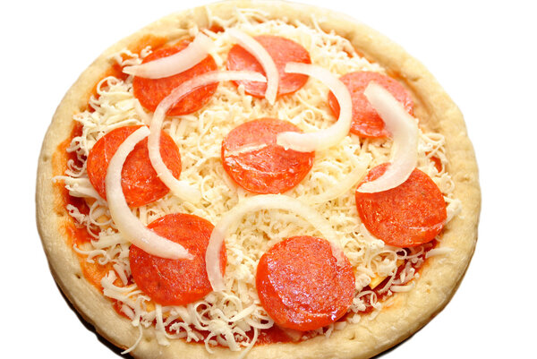 Whole Raw Onion and Pepperoni Pizza