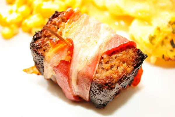 Aide Dish of Bacon Wrapped Meatloaf — Stock Photo, Image
