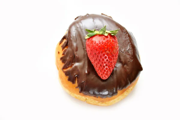 Chocolate Covered Donut with a Whole Fresh Strawberry — Stock Photo, Image