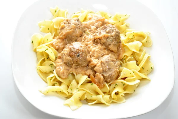 Swedish Meatballs Served on Buttered Noodles — Stock Photo, Image