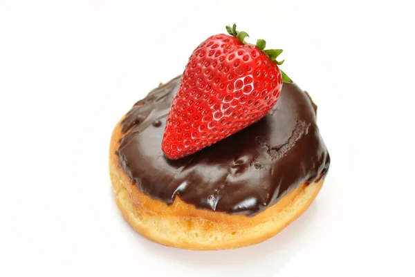 Whole Strawberry on Top of a Chocolate Covered Donut — Stock Photo, Image