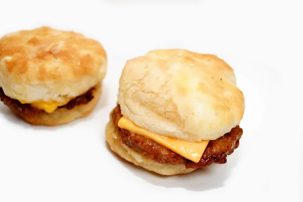A Delicious Cheesy Sausage Biscuit Sandwich — Stock Photo, Image