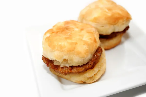 An Unhealthy Breakfast of Sausage Sandwiches — Stock Photo, Image