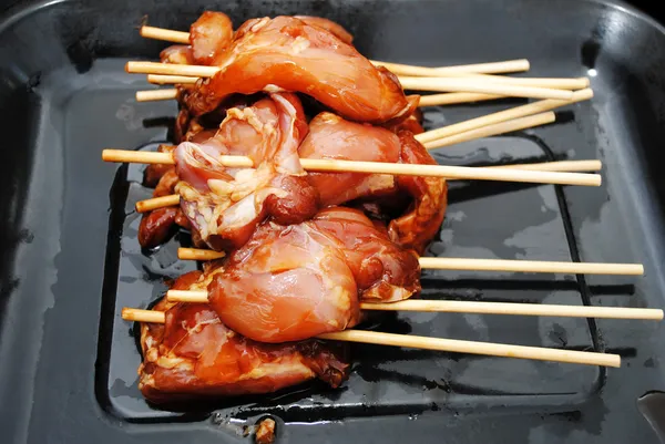 Ready to Cook Marinated Chicken on a Stick — Stock Photo, Image