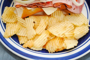 Ruffled Potato Chips Served with a Sandwich clipart
