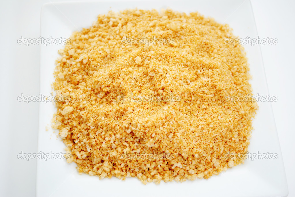 Seasoned Panko Bread Crumbs on a Plate — Stock Photo © bandd 48466073