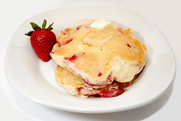 Stack of Strawberry Hot Cakes Served on a White Plate — Stock Photo, Image