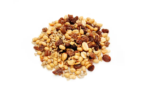 En haug av Nutty Trail Mix on White – stockfoto