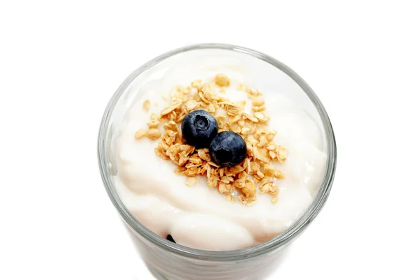 Gezonde yoghurt met bosbessen en organische muesli — Stockfoto