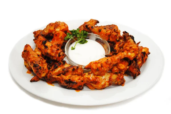 Hot and Spicy Buffalo Wings with Dipping Sauce — Stock Photo, Image