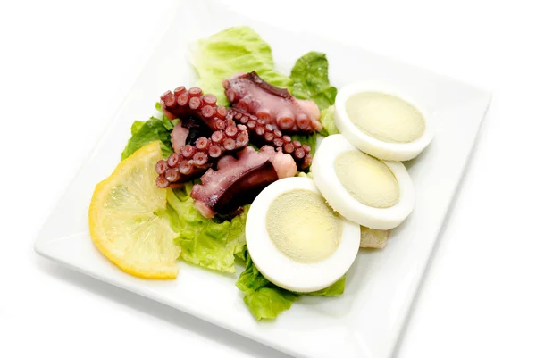 Appetizer of Boiled Egg and Octopus Tentacles — Stock Photo, Image