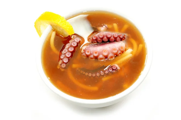 Octopus Soup with Noodles and Lemon — Stock Photo, Image
