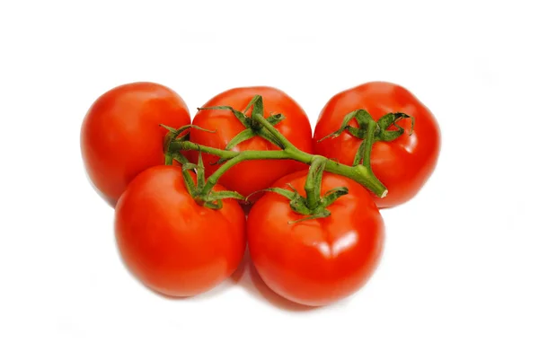 Fünf reife Tomaten isoliert über weißen — Stockfoto