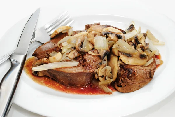 Dining on Organic Liver with Onions and Mushrooms — Stock Photo, Image