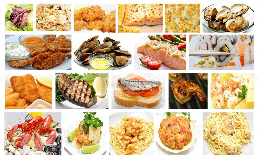 Gourmet Restaurant Seafood Dishes Collage