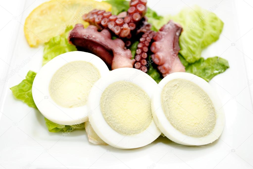 Egg and Octopus Salad Served on a Plate