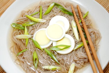 Oriental Noodle Soup with Boiled Egg and Onion clipart