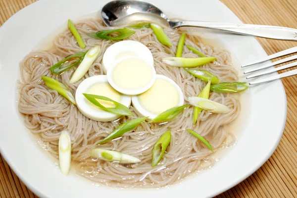 Noodle Soup with Boiled Egg Slices with Scallion — Stock Photo, Image
