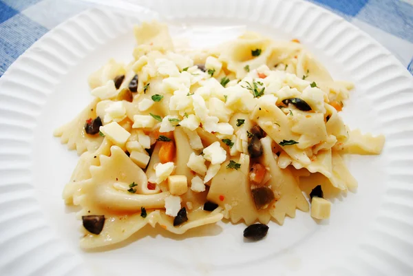 Close Up of Bowtie Pasta with Crumbles Asiago Cheese — Stock Photo, Image