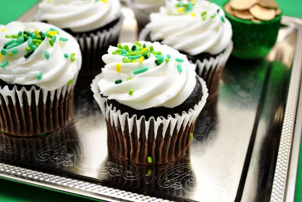 Chocolate Cupcakes on a Silver Tray — Stock Photo, Image