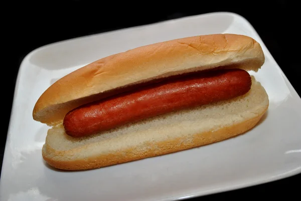 Plain Hotdog on a White Plate — Stock Photo, Image