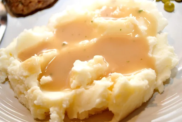 Mashed Potatoes with Gravy as a Side Dish — Stock Photo, Image