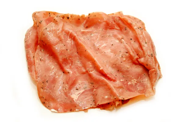 Pastrami Luncheon Meat Izolat pe un fundal alb — Fotografie, imagine de stoc