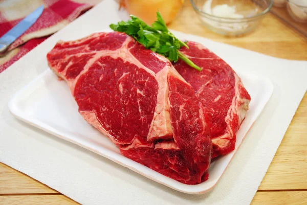 Two Raw Prime Rib Steaks Ready Prepared — Stock Photo, Image