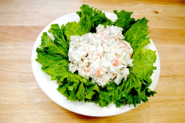 Imitation Seafood Salad Served Bow Lettuce — Stock Photo, Image