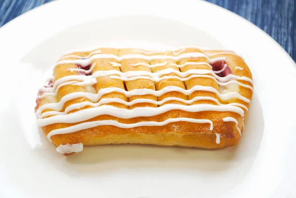 Plated Cherry Cheese Danish Frosting — Stock Photo, Image