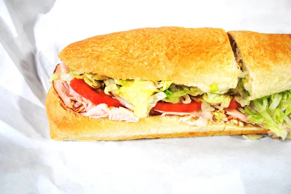 Close Large Turkey Hoagie Sub Sandwich — Stock Photo, Image