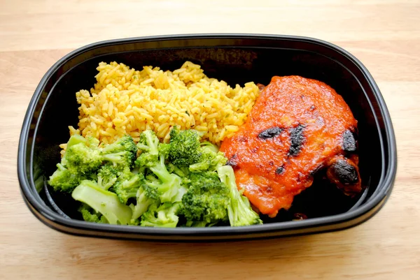 Meal Chicken Thigh Catalina Dressing Baked Top Yellow Rice Steamed — Stock Photo, Image