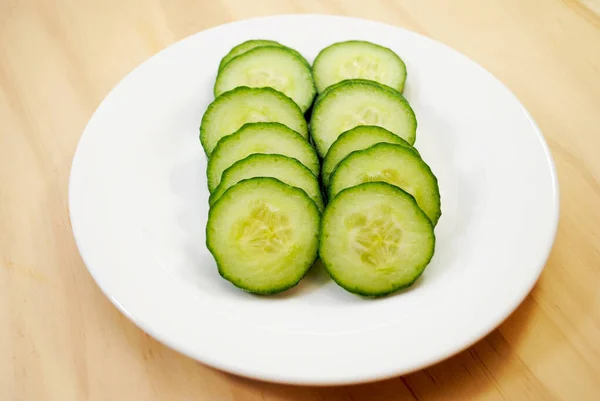 Burpless Cucumber Slices White Plate — Stock Photo, Image