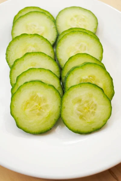 Burpless Cucumber Slices White Plate — Stock Photo, Image