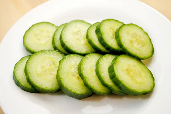 Burpless Cucumber Slices White Plate — Stock Photo, Image