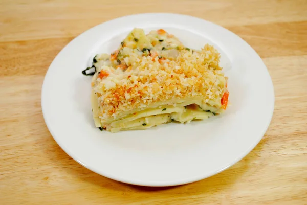 Pečené Sýrové Zeleninové Lasagne Smetanovou Omáčkou — Stock fotografie