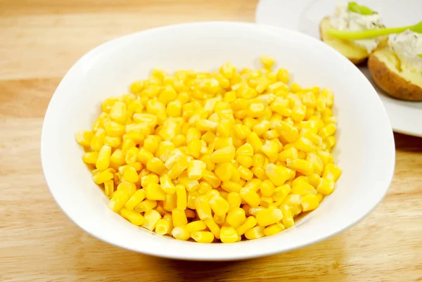 Side Dish Sweet Yellow Corn White Bowl — Stock Photo, Image