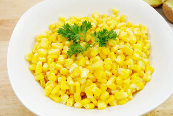 Side Dish Sweet Yellow Corn White Bowl — Stock Photo, Image