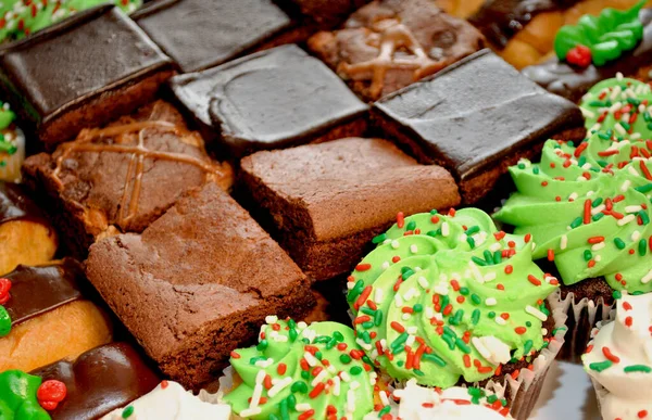 Postres Navideños Diferentes Brownies Cupcakes — Foto de Stock