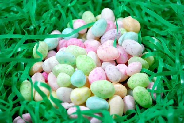 Colorful Easter Jelly Beans Green Steamers — Stock Photo, Image