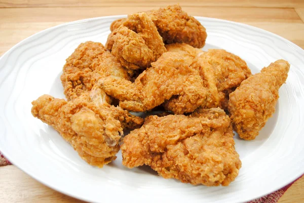 Fried Chicken Pieces White Platter — Stock Photo, Image