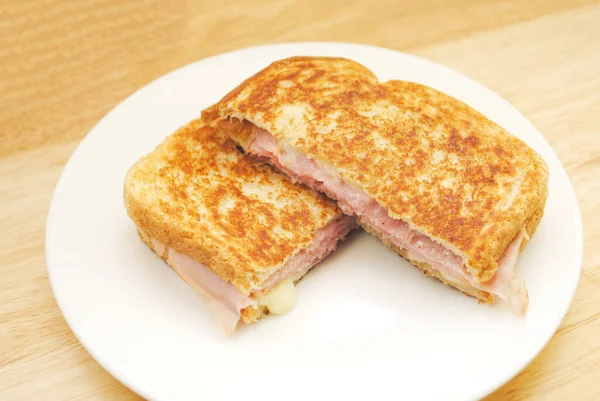 Grilled Cheese Ham Sandwich Served White Plate — Stock Photo, Image