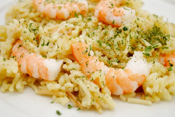 Close Shrimp Scampi Com Arroz Selvagem Vermicelli — Fotografia de Stock