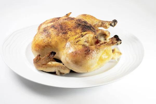 Whole Roasted Chicken White Platter — Stock Photo, Image