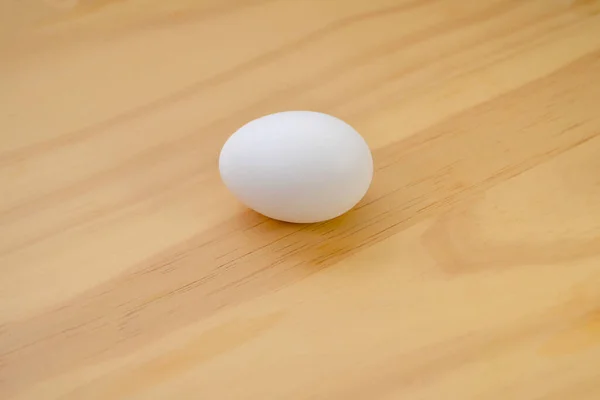 Fresh White Chicken Egg Wooden Background — Stock Photo, Image