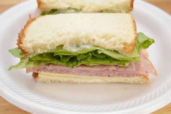 Close Half Ham Sandwich Cheese Mayonnaise Lettuce — Stock Photo, Image