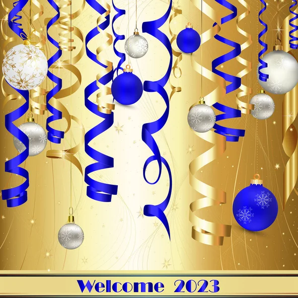 2023 Новий Рік Золоті Блакитні Риби Орнаменти — стоковий вектор
