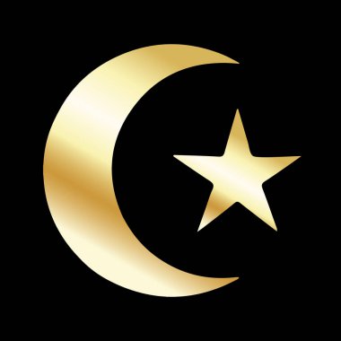Zarif Hilal Altın Ay ve Parlak Siyah Arkaplan Üzerindeki Yıldız